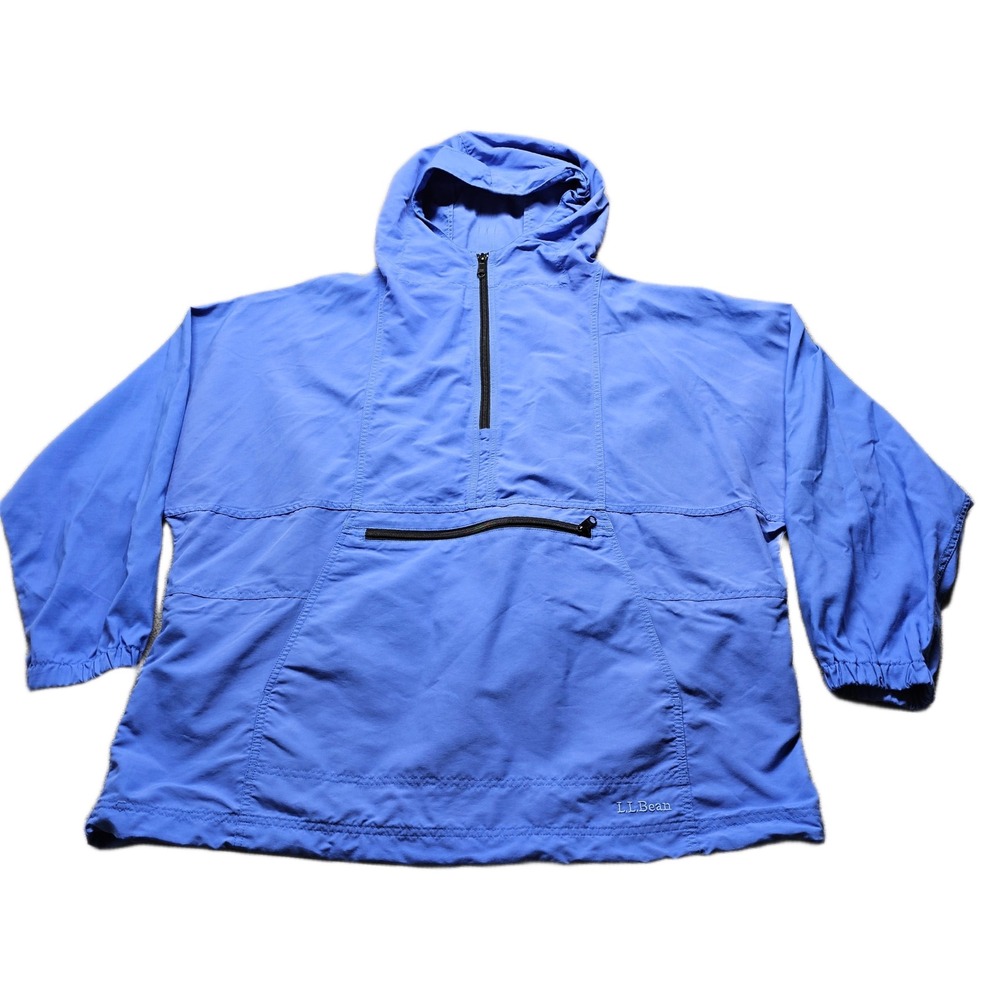 L.L. Bean Anorak Windbreaker Jacket Mens 1X Blue Hooded Quarter Zip Pullover
